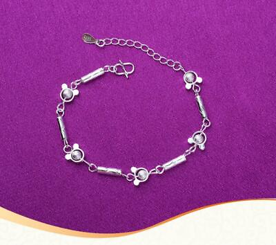 #ad Disney Mickey Mouse Silver SP Beaded Charm Cuff Chain Bracelet $9.99