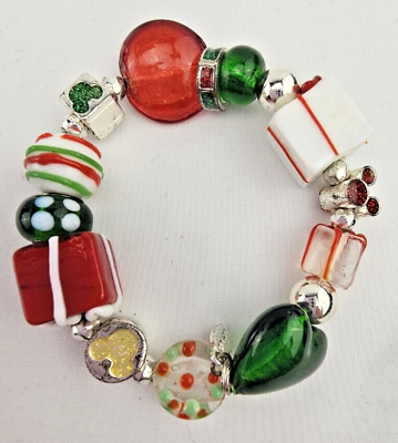 #ad ❤️Disney Mickey Mouse Glass Stretchy Bracelet Stone Charms Silver $15.00