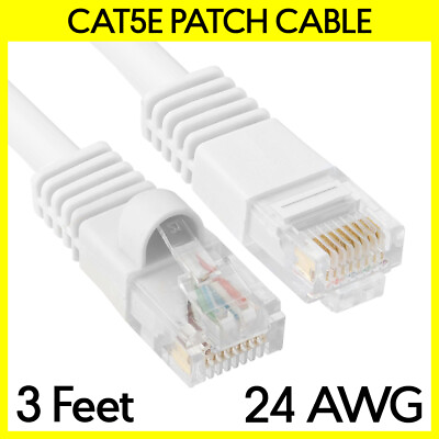 #ad 3FT Cat5e Ethernet Patch Cord White Cat 5e Internet Cable RJ45 LAN Router Cord $6.99