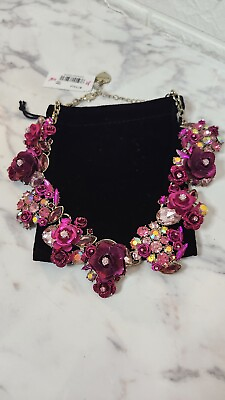 #ad Betsey Johnson Pink Crystal Rose Cluster Necklace $125.00