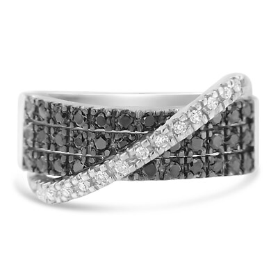 #ad 14k White Gold 3 4ct TDW Treated Black Diamond Modern Band Ring H II1 I2 $1045.00