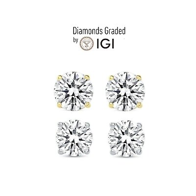 #ad Diamond Stud Earrings 4 Carat IGI Certified Lab Grown Solitaire E VS Ideal 4ct $2149.00