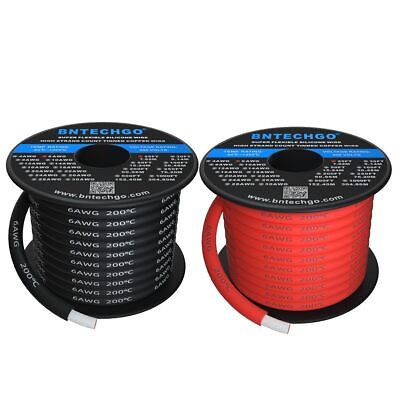 #ad 6 Gauge Silicone Wire 25 ft Red and 25 ft Black Flexible 6 AWG 3200 Strands o... $192.21