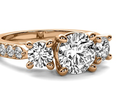 #ad THREE STONE 2.40 Ct F VS1 Round Cut Lab Created Diamond Engagement Ring Rose G $2335.00