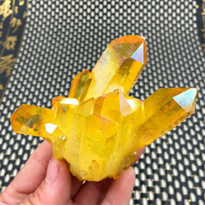 #ad Plating Yellow Quartz Cluster Citrine Crystal Mineral Healing Reiki Ornaments US $11.69