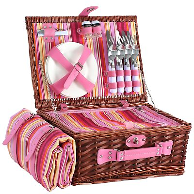 #ad Picnic Basket Set for 4 with Waterproof Picnic Blanket and Insulated Cooler ... $82.95