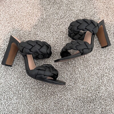 #ad Steven by Steve Madden Puffy Braided Square Open Toe Heeled Sandals Black Size 6 $31.88