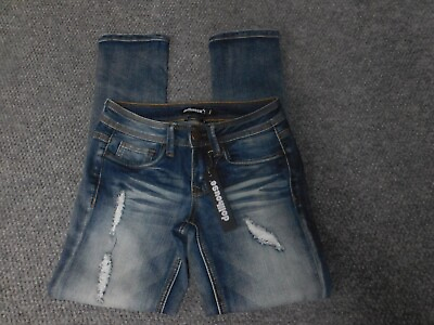 #ad Dollhouse Womens Jeans 1 blue straight plaid Charlie Denim distressed $18.00