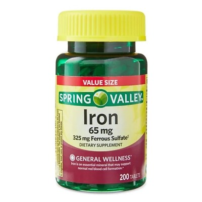 #ad Spring Valley Iron 65 Mg 200 Ct Total Tablets Pills Tablet Free shipping $8.30