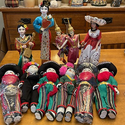 #ad Lot Of 10 Porcelain Chinese China Dolls 12” To 14” High New To EUC $49.85