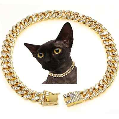 Pet Cat Dog Collar 13mm 10quot; 24quot; Iced Cubic Zirconia Cuban Bling Chain Necklace $22.99