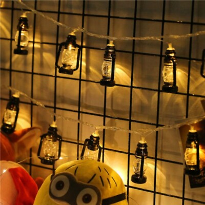 #ad 20 Led Black Lantern String Lights Mini Kerosene Lamp For Indoor Outdoor Party $8.21