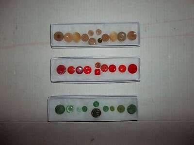 #ad Antique Vintage Large Lot of 32 Glass Buttons Red Green and Beige $35.00