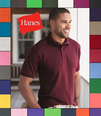 #ad Hanes Ecosmart Jersey Sport Shirt Plain Short Sleeve 5.2 oz 50 50 Polo 054X $10.99
