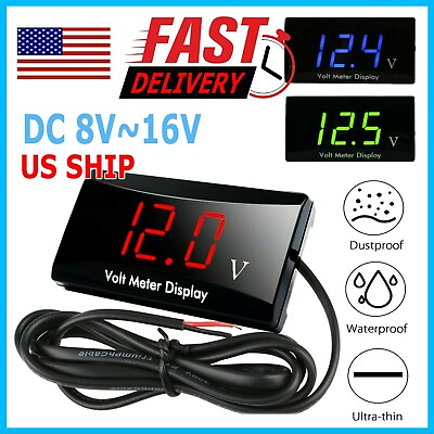 12V Digital LED Display Voltmeter Voltage Gauge Panel Meter For Car Motorcycle $6.95