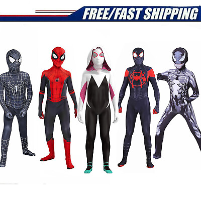 #ad Venom Gwen Black Miles Spider Man Cosplay Costume Kids Spandex Jumpsuits Gift $21.84