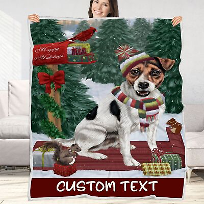 #ad Jack Russell Dog Blanket Personalized Throw Woven Fleece Sherpa Christmas NWT $99.99
