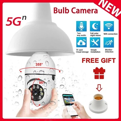 #ad 5G Wireless Light Bulb Camera Outdoor 360° Panoramic 1080P WiFi Security Camera $25.64
