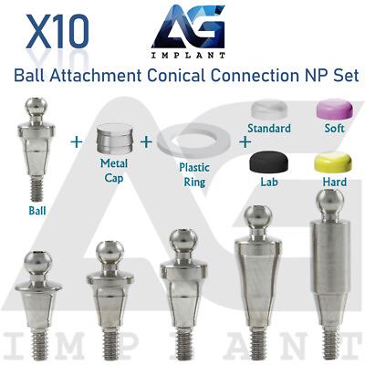 #ad 10 Ball Attachment Prosthetic Set NP Conical Connection Titanium Dental Fixture $420.00