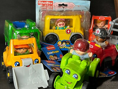 #ad Fisher Price LITTLE PEOPLE VEHICLES NEW STUFF SCHOOL BUS RECYCLE TRUCK SCOOP $5.00
