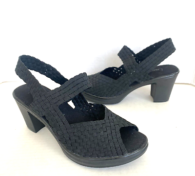 #ad Steven by Steve Madden Women#x27;s Size 7.5 Woven Black Sandals Block Heels Peep Toe $17.88