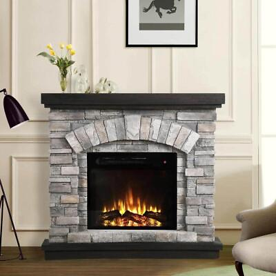 #ad Festivo Freestanding Electric Fireplace 34quot;Hx36quot;Wx11.5quot;D Stone GrayFlame Bright $439.00