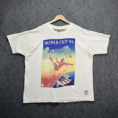 #ad Vintage World Cup 1994 Shirt Mens XL White 90s Sports Olympics Soccer Art USA $44.95