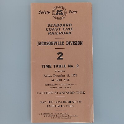#ad Seaboard Coast Line SCL Railroad EE Time Table 2 Jacksonville DIV 12 11 1970 $11.99