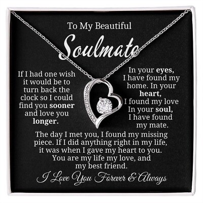 #ad Soulmate Necklace Gift For Her Girlfriend Heart Necklace Birthday Gift $17.99