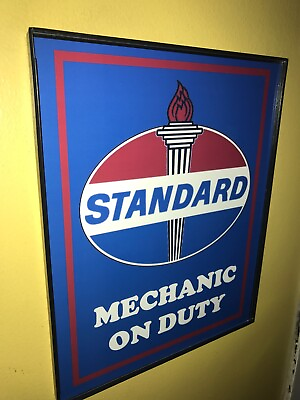 #ad Standard Mechanic Oil Garage Gas Station Man Cave Framed Advertising Sign $27.99