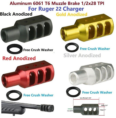 #ad Aluminum BlackRedSilveGold Ruger 22 Charger 1 2#x27;#x27;X28 TPI Muzzle Brake $19.99