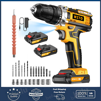 #ad 21V Cordless Combi Hammer Impact Drill Driver Electric Screwdriver w 2 Battery $42.99