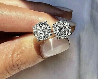 #ad 4 Ct Round Cut FL D Certificate Real Moissanite Stud Earrings 14K White Gold 8mm $85.50