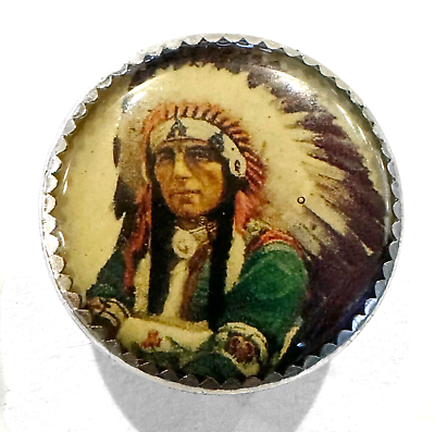 #ad Native American Indian Chief 3 4quot; Picture Button Sewing Button Pi47 $5.25