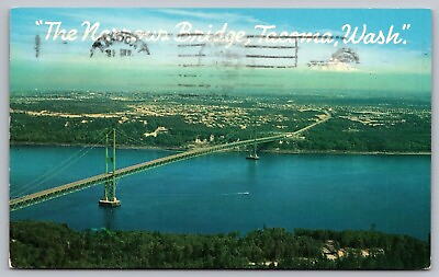 #ad Narrows Bridge Tacoma Washington Aerial View Puget Sound Mount Rainier Postcard $7.99