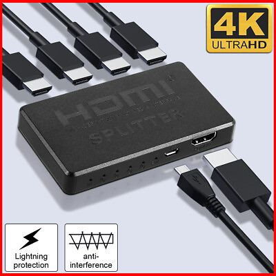 #ad HDMI Splitter 4K UHD HD 1080P 4 Port Repeater Splitter Amplifier 1x4 1 In 4 Out $8.74
