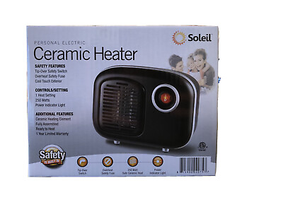 #ad Soleil Personal Ceramic Mini Heater 250W Indoor Black Model MH 08B Black $12.99