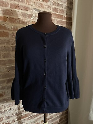 #ad New Isaac Mizrani IMNYC Navy Blue Cardigan Sweater Bell Sleeve Women’s L NWT $19.00