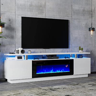 #ad #ad Modern Fireplace TV Stand with 36quot; Electric Fireplace High Gloss Finish Media C $621.99