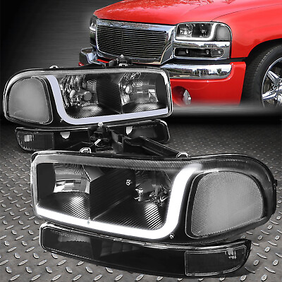 #ad #ad For 99 07 GMC Sierra 1500 2500 3500 LED DRL Black Clear HeadlightsBumper Lamps $85.88