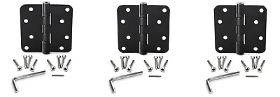 #ad 3 Pack Heavy Duty Rounded Fire Resistant 3.5 Inch x 3.5 Inch Door Hinges Black $46.99