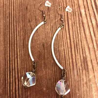 #ad Clear Crystal Ladies Long Earrings Handmade Ladies Earrings $8.99