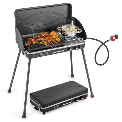 #ad Costway Camping Gas Stove Grill 2 in 1 Propane Portable w Removable Leg Black $149.48