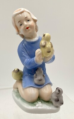 #ad Vintage Lipper amp; Mann Blue Danube Porcelain China Figurine Little Girl w Birds $23.99