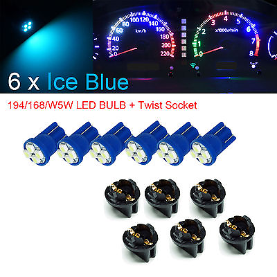 #ad 6x T10 168 194 LED Instrument Panel Dash Light Bulb Twist Lock Socket Ice Blue $9.89