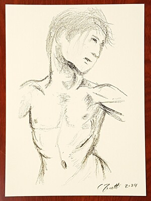 #ad CHRIS ZANETTI Original Charcoal Sketch Drawing Male Figure Man 8quot;x6quot; Signed Art $15.99