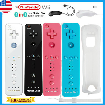 #ad Built in Motion Plus Remote Controller amp; Nunchuck For Nintendo Wii Wii U w Case $19.94