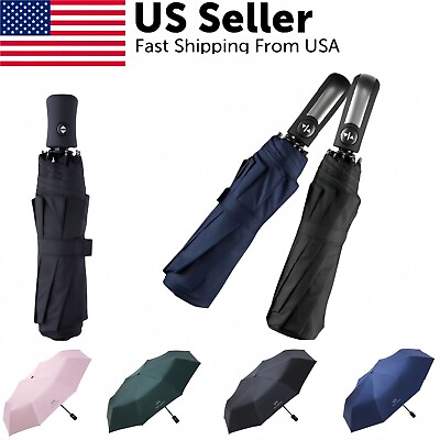 #ad Automatic Umbrella Anti UV Sun Rain Windproof 3 Folding Compact Umbrella Black $13.29