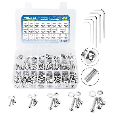 #ad 455 PCS Nuts and Bolts Assortment Kit 304 Stainless Steel SAE #4 40#6 32#8 32 $15.37