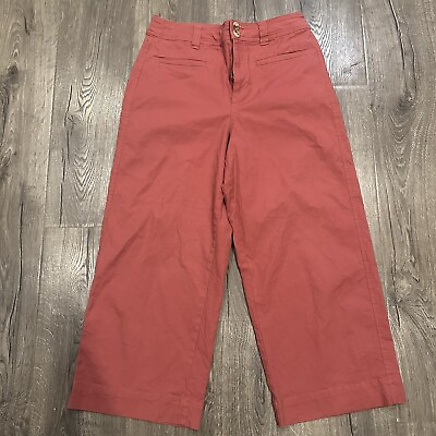#ad A New Day Earth Red Wide Leg Cropped Pants Women#x27;s Casual Stretch Size 8 Crops $18.99